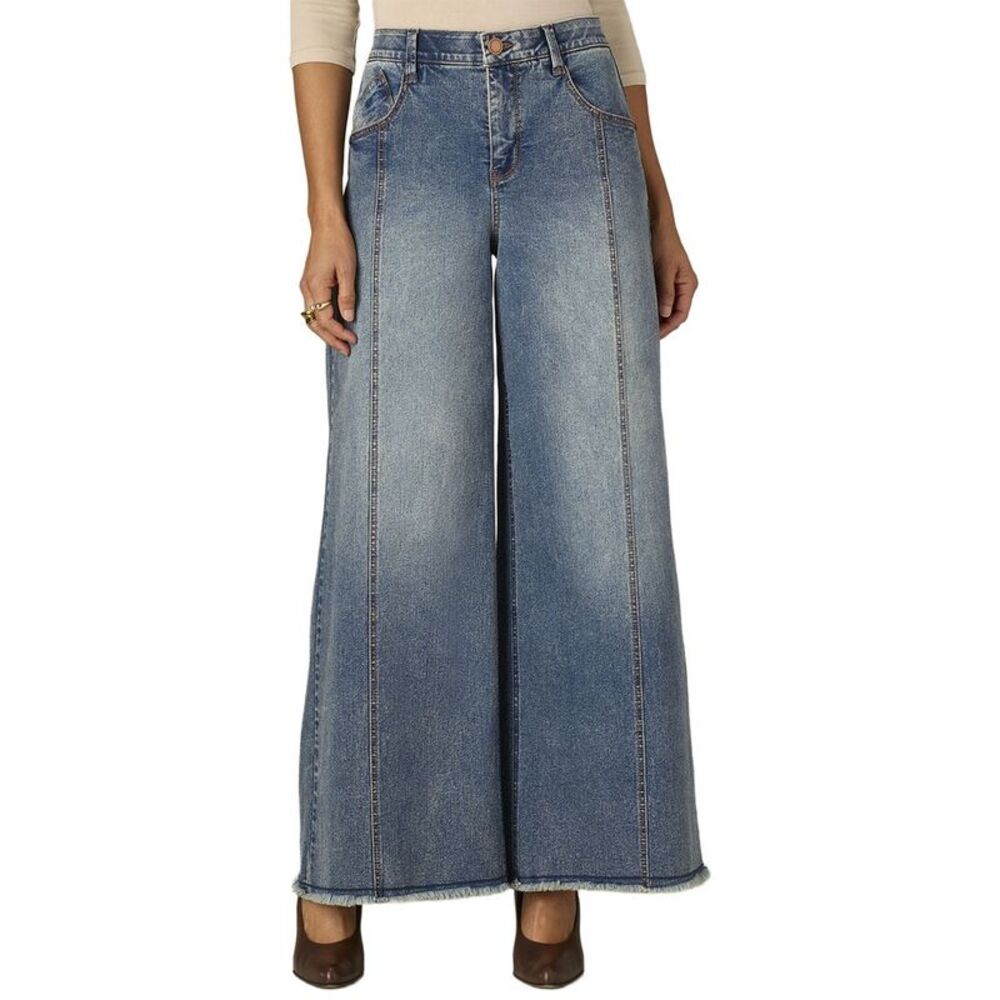 Wit & Wisdom Womens  Mid Blue Artisanal Skyrise Round Up Wider Leg Jean, Blue